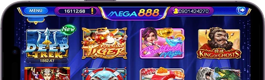 Mega888 mobile app preview on a smartphone